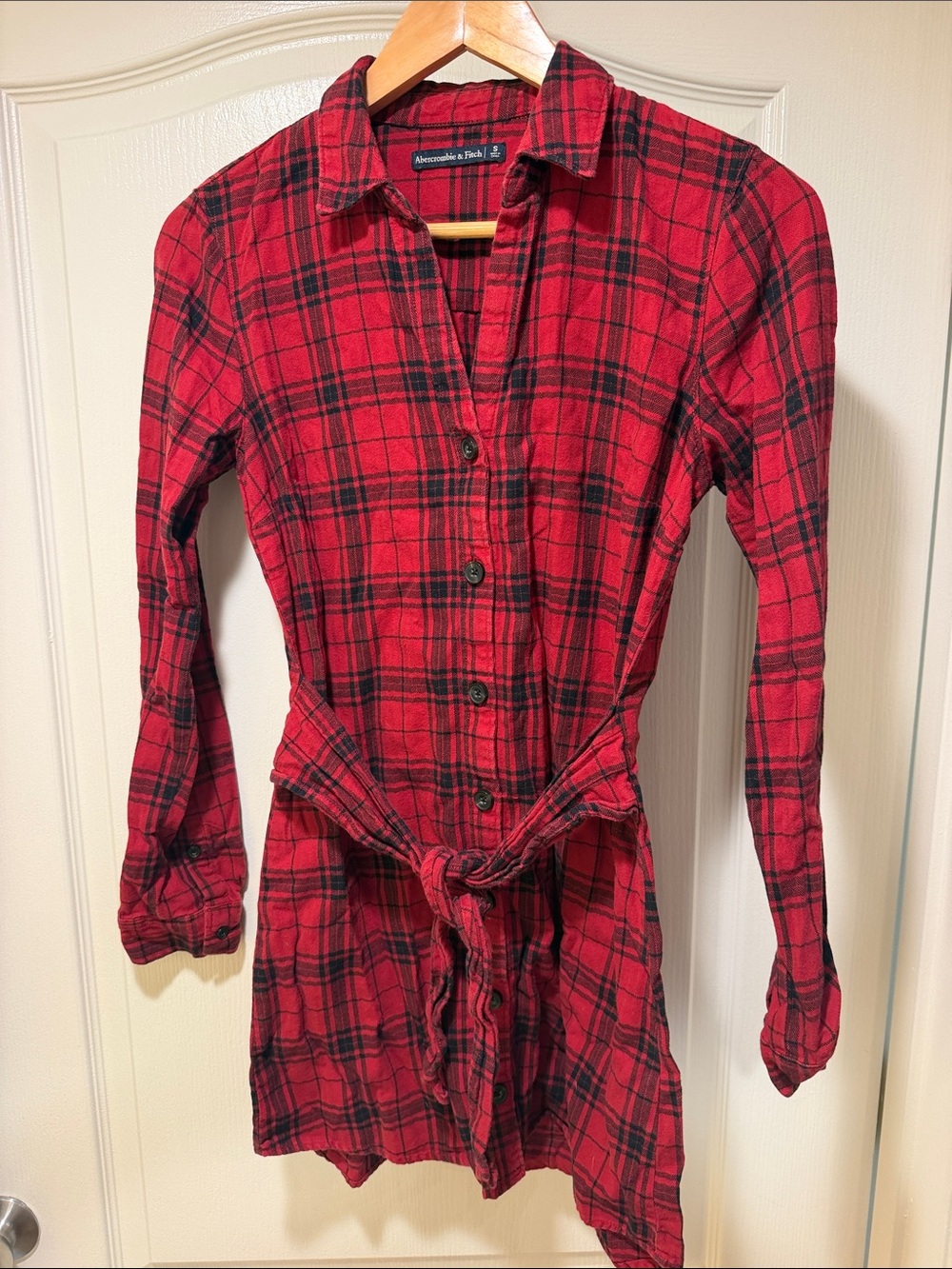 Abercrombie & Fitch Red and Black Plaid Button-Front Dress